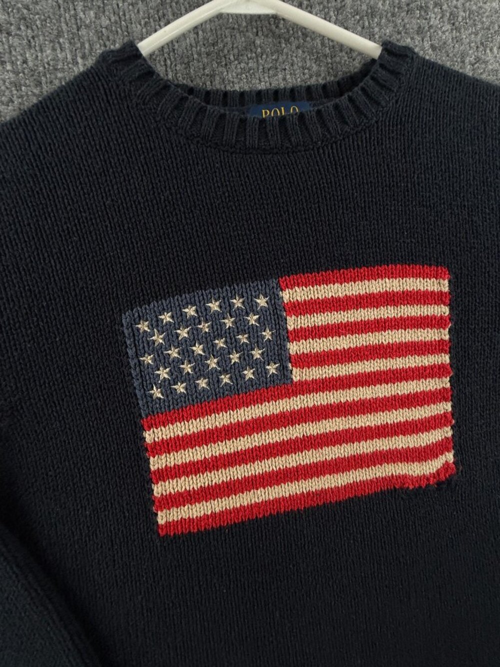 Polo Ralph Lauren USA Flag Sweater XL Blue Pullover Cotton Women Graphic Knit - Picture 2 of 16